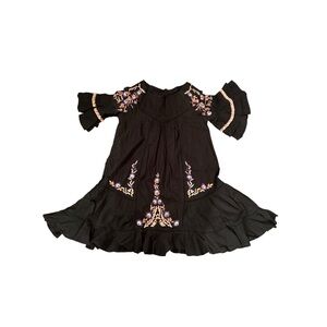 Free People Black Mini Dress with Embroidery